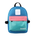 Kids color-block backpack in blue pink and green with GIRL CATS decorative patch - Blue