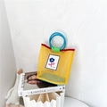 Girls yellow mesh beach tote with blue handles and flower patch for summer outings - Yellow