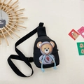 Bolso bandolera negro para niños con estampado de oso y correa de nailon ajustable - Negro
