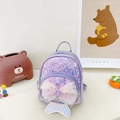 Mochila de princesa con lentejuelas moradas para niñas con lazo de malla y sirena - Morado
