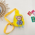 Riñonera infantil de lona amarilla con oso de dibujos animados y correa ajustable - Amarillo