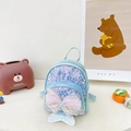 Mochila infantil de lentejuelas azul claro con lazo púrpura y detalle de cola de sirena - Azul