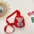 Bolso bandolera infantil de lona roja con osito de peluche y correa ajustable - Rojo