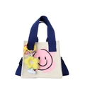 Borsa in tela per bambini con sorriso, spalline blu scuro e ciondolo a fiore - Borsa blu semplice
