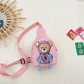Pink cartoon bear crossbody chest bag for kids with adjustable shoulder strap - Pink