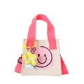 Borsa bimbi in tela crema con stampa smiley rosa e ciondolo a forma di fiore - Rosa (Solo Borsa)
