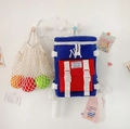 Zaino per bambini in nylon blu e rosso con logo NY ricamato e fibbia bianca - Blu