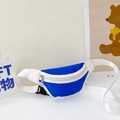 Kids checkerboard crossbody bag in vibrant blue with adjustable white shoulder strap - White