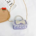 Mini bolso morado láser para niñas con lazo de perlas y ribete de encaje blanco - Morado