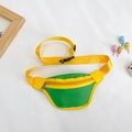 Kids chest bag with green leather body and bright yellow adjustable strap and zipper - Yellow
