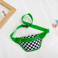 Kids chest bag with green edges and black white checkerboard pattern on white backdrop - Green Checkerboard