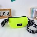 Neon green kids canvas crossbody bag with sporty lettered strap and zipper - Fluorescent Green