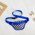 Kids chest bag with blue trim and black and white checkerboard pattern on the front - Checkerboard Blue