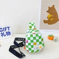 Kids green checkerboard smiley face crossbody bag with adjustable fashion strap - Green