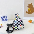 Kids checkered sling bag with colorful smiley faces and black logo strap for boys girls - Black