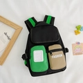 Kids black canvas backpack with green and khaki pockets for 3-6 year old toddlers - Black