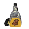Borsa da petto dinosauro grigia per bambini con tasca gialla e toppa di triceratopo carina - Grigio