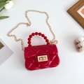 Mini rode PVC-gelei tas voor meisjes met ruitpatroon en een parelhandvat - Rood