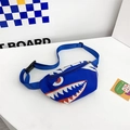 Blue canvas shark crossbody bag for boys featuring cartoon print and adjustable strap - Blue