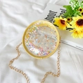 Modische runde transparente PVC-Glitzer-Umhängetasche mit goldener Kette für Mädchen - Gelb
