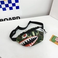 Kids camo shark waist bag with adjustable strap and durable canvas material - Camouflage