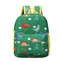 Cute green kids backpack with colorful dinosaur prints and bright yellow straps - Green
