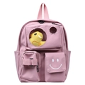 Rosa Kleinkinder-Rucksack mit niedlicher Ente und Smiley-Print auf weißem Grund - Rosa
