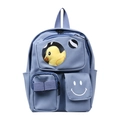 Süßer nebelblauer Kleinkinderrucksack mit gelbem Plüsch-Entenspielzeug und Smiley-Motiv - Blau