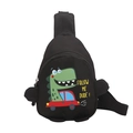 Black children's chest bag with cartoon green dinosaur print and adjustable strap - Black