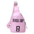 Pink sporty crossbody chest bag for girls with adjustable strap and black logo print - Pink