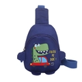 Kids navy blue chest bag with cute green dinosaur driving a car pattern design - Blue