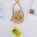 Cute brown plush bunny mini crossbody bag with soft teddy wool and yellow strap - Khaki