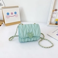 Mint green quilted mini crossbody bag for girls with heart buckle and gold chain strap - Blue