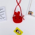 Red plush cartoon rabbit crossbody bag for girls with cute long ears and shoulder strap - Red