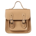 Classic PU leather kids' satchel in camel brown with buckle detail and top handle - Style 2 / Khaki