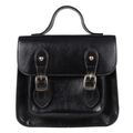 Classic black vintage PU leather kindergarten school backpack with gold metal buckles - Style 2 / Black