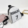White mini shell backpack for kids featuring black Ronaldo 7 letter and number print - White