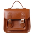 Vintage brown PU leather preschool backpack with gold buckles and lychee texture - Style 2 / Brown