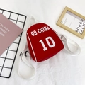Kids red sports backpack with GO CHINA 10 print and white contrast handles - Red