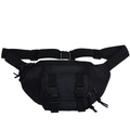 Kids black nylon mini waist bag with dual buckle flap pocket and adjustable strap - Black (Canvas)