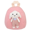 Pink canvas kids backpack with cute stuffed bunny doll for nursery and preschool - Pink