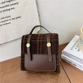 Retro PU and plaid nursery backpack for toddlers with vintage brown leather stitching - Style 3 / Brown