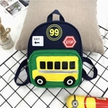 Mochila infantil de autobús escolar en azul oscuro y verde con parches decorativos - Azul oscuro