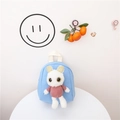 Mini zaino celeste per bambini con un coniglio di peluche 3D in top di velluto a coste rosa - Blu