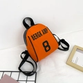 Mini orange shell backpack for kids with bold black BERGK AMP letter and number 8 prints - Orange