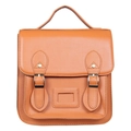 Brown vintage PU leather kids backpack with classic school satchel design and buckles - Style 1 / Brown