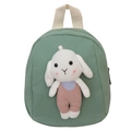 Zaino per bambini verde Morandi in tela con un ciondolo a forma di coniglio morbido - Verde