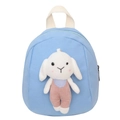 Zaino celeste per bambini in tela con una graziosa bambola a forma di coniglio bianco - Blu