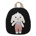 Zaino nero per bambini con peluche 3D di coniglio in pantaloni di velluto a coste rosa - Nero
