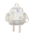 Zaino scolastico bianco crema multitasche con spille a cartone e ciondolo a orso - Bianco
